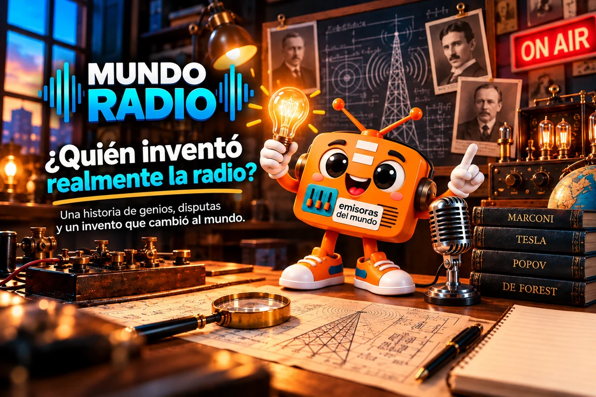 Rady en un taller de inventores, junto a equipos históricos, bajo el título ¿Quién inventó realmente la radio?